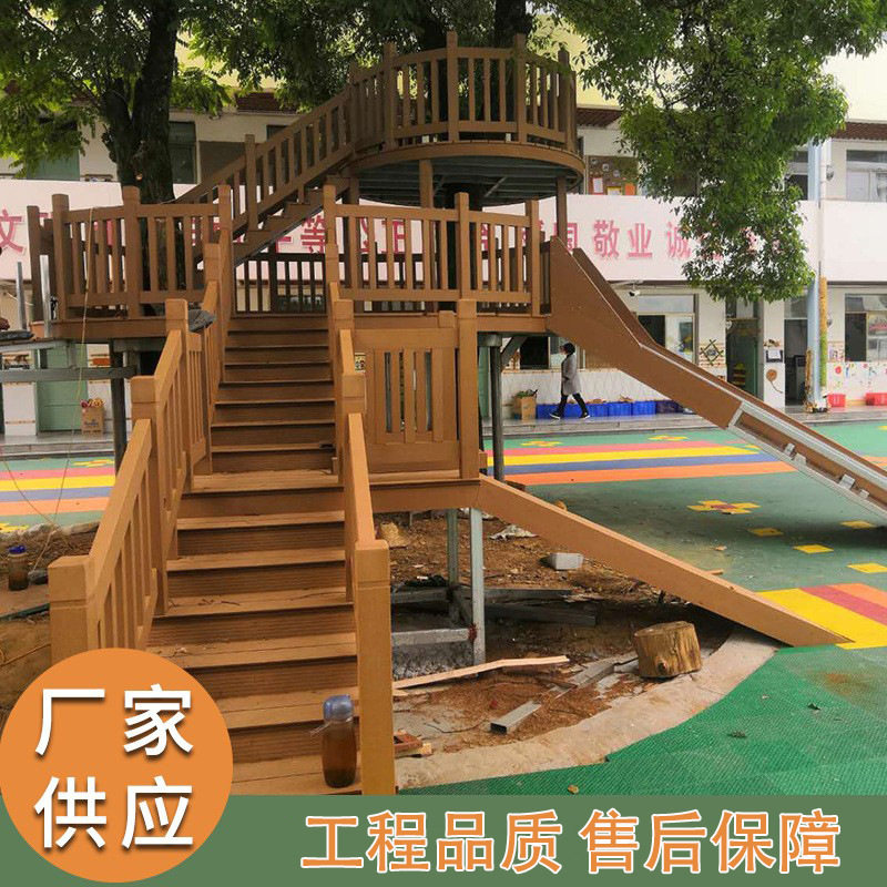 塑木围栏公园栏杆花园栈道河道景区凉亭方通户外护栏扶手木塑线条图片