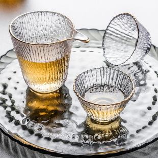 公道杯玻璃锤纹茶杯竹韵泡茶盖碗功夫茶具耐热茶器办公室茶具 中式