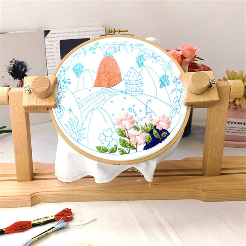 多功能家用可调节绣绷子实木台式绣架松紧十字绣刺绣固定翻转架子