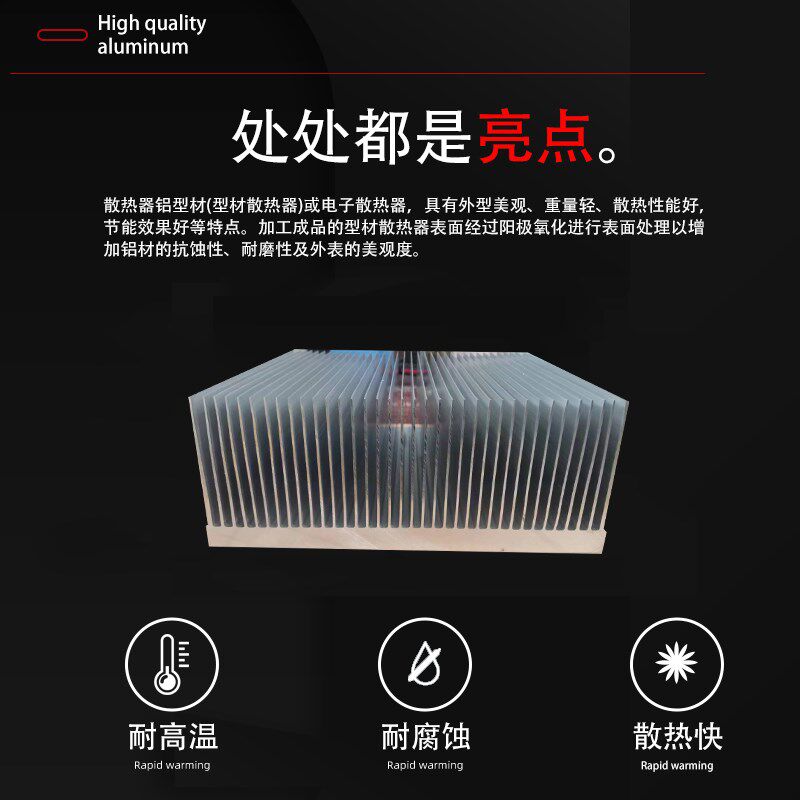 散热片铝散热器铝型材宽250mm高100mm芯片逆变器模块显卡密齿功放