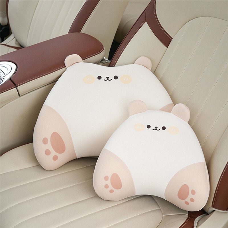 汽车头枕护颈枕车载车用女生座椅靠枕可爱记忆棉护腰靠垫套装夏季