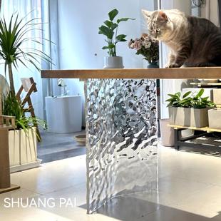 渐变色亚克力悬浮桌腿岩板茶几餐桌岛台茶台支架支撑桌脚加工定制