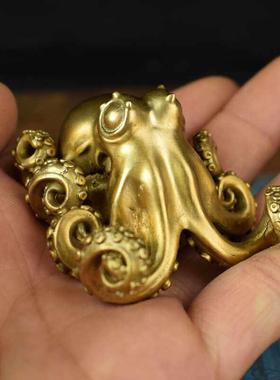 纯铜实心八方来财大章鱼随身手把件解压按摩把玩件桌面镇纸笔架