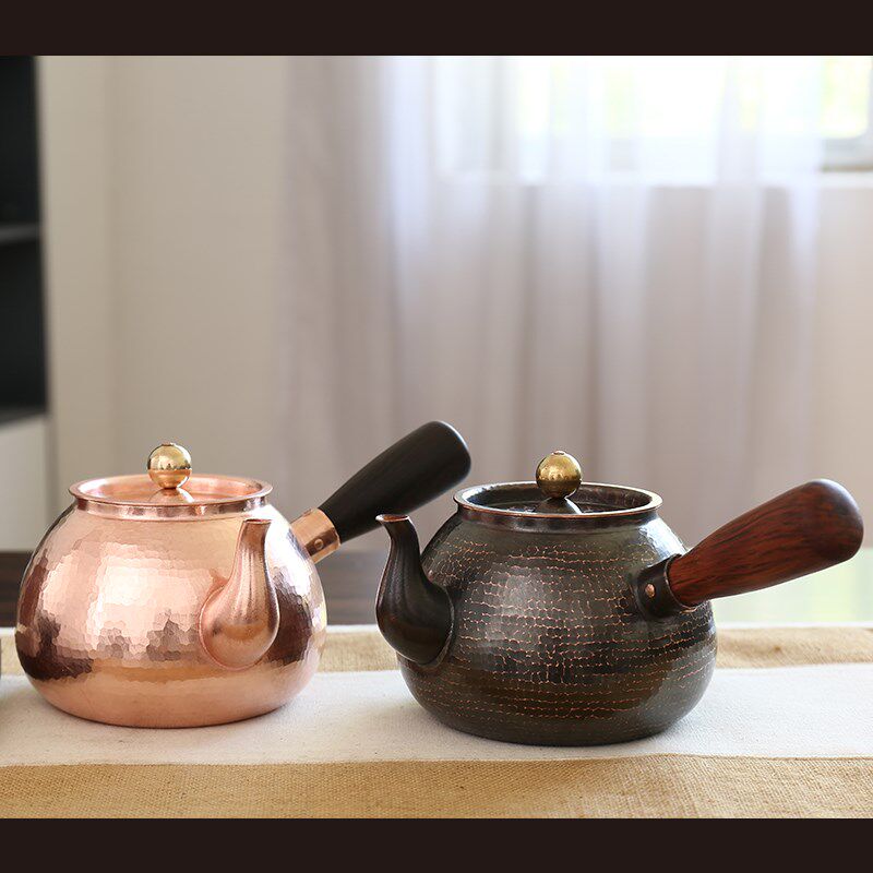 800毫升纯手工侧把紫铜烧水壶带过滤网纯铜煮茶器红铜茶壶带盖子