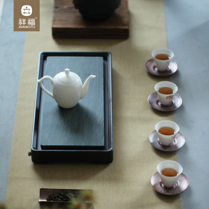 祥福烟雨茶海干湿两用乌金石石头竹制家用干泡台茶台茶具茶海茶盘