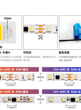 精选RGBW四合一幻彩跑马流水24v5050家用LED灯带全彩TM1814七彩程