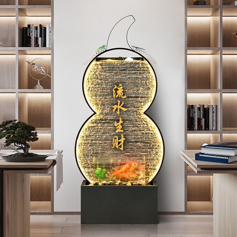 中式葫芦水幕墙流水摆件客厅玄关茶室招财鱼缸屏风落地装饰景观