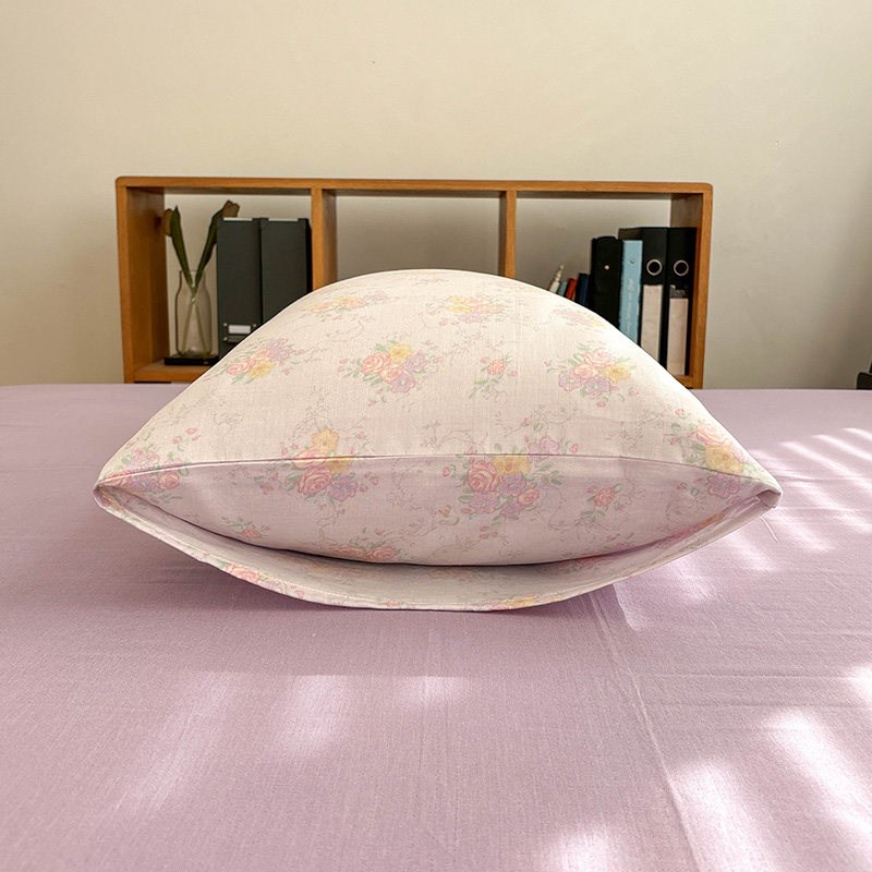 双层纱紫色花海A类婴儿级柔软枕套单个一对装48x74全棉乳胶枕芯套
