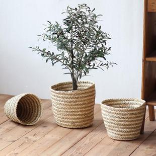 北欧风草编花篮藤编花盆套盆室内桌面阳台装 饰篮子绿植盆植物花盆