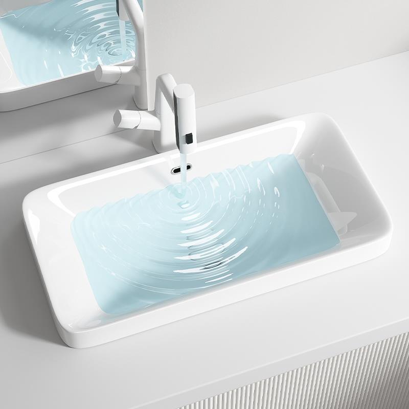 新款加深半嵌入式台中盆小户型家用阳台卫生间长方形陶瓷洗脸台盆