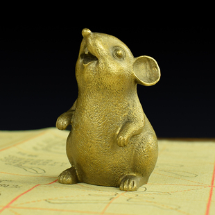 精选黄铜紫铜实心生肖鼠办公室书房桌面小摆件文房镇纸可爱家居工