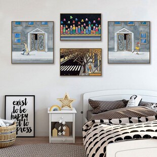 精选几米漫画卡通挂画儿童房卧室床头星空装饰画温馨治愈系壁画