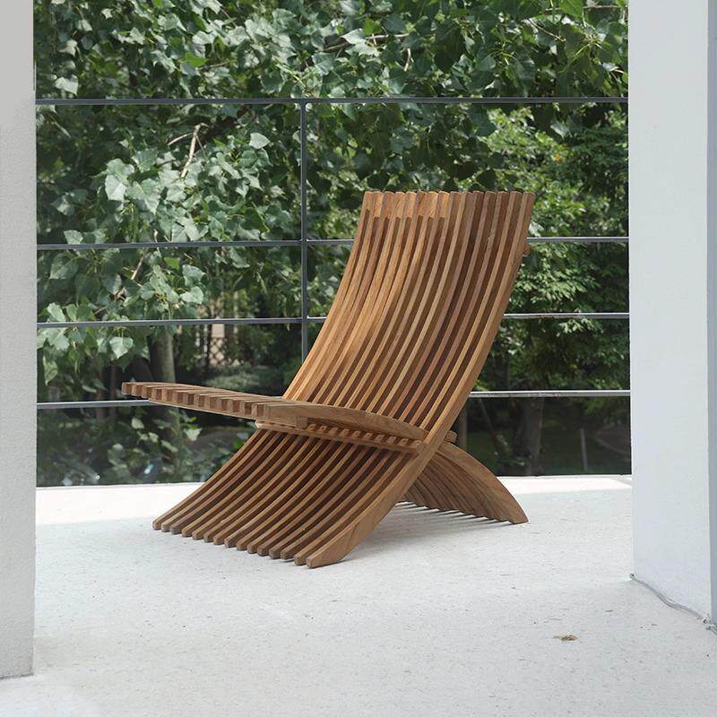 进口柚木户外折叠椅设计师躺椅阳台休闲 椅户外折叠凳边几