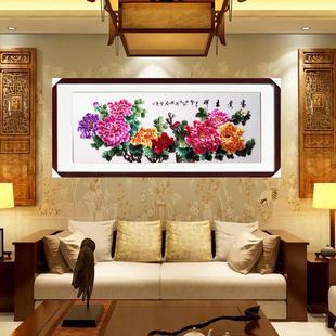 饰挂画富贵吉祥图 真丝布料牡丹花 苏绣装 框成品 实木框刺绣客厅装