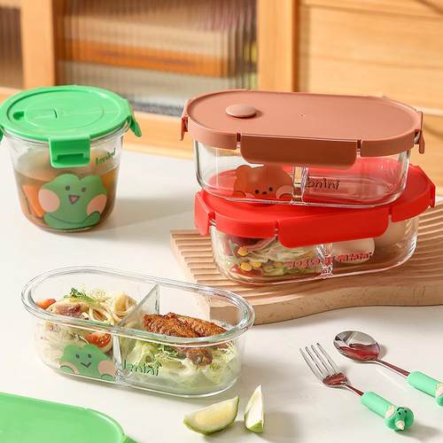 分格玻璃饭盒上班族带盖可加热保鲜便当盒学生带饭餐盒汤碗密封盒