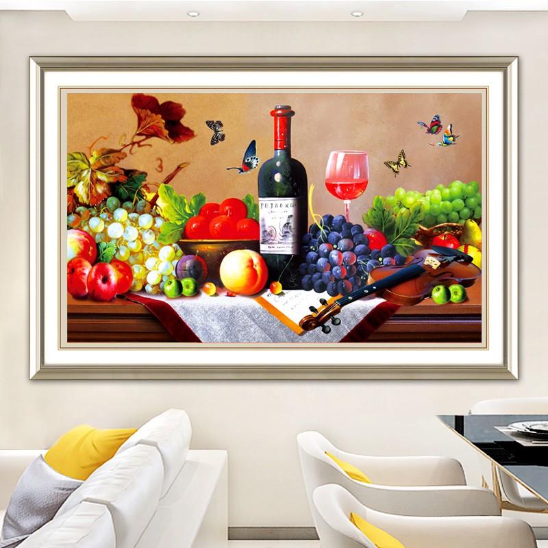 5d钻石画点贴钻十字绣2024新款绣满钻客厅餐厅酒杯水果钻石绣小幅