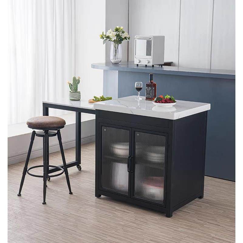 轻奢大理石伸缩中岛台餐桌一体开放式厨房家用多功能料理吧台定制