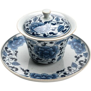 青花盖碗泡茶器天地人三才杯功夫茶E具陶瓷茶碗家用防烫手抓壶礼