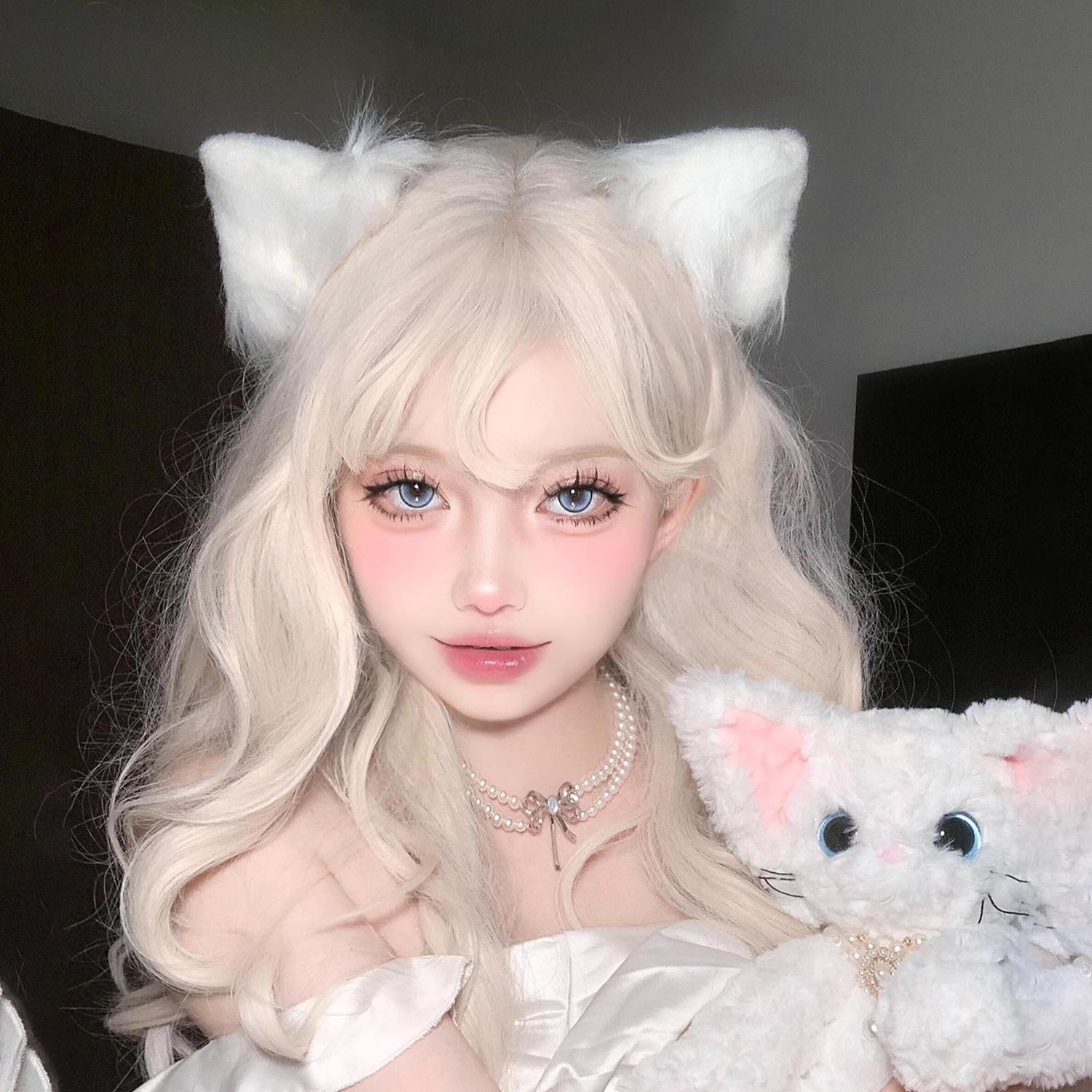 白色毛绒猫耳朵头饰发夹女cos圣诞节立体兽耳KC可爱lolita发饰装