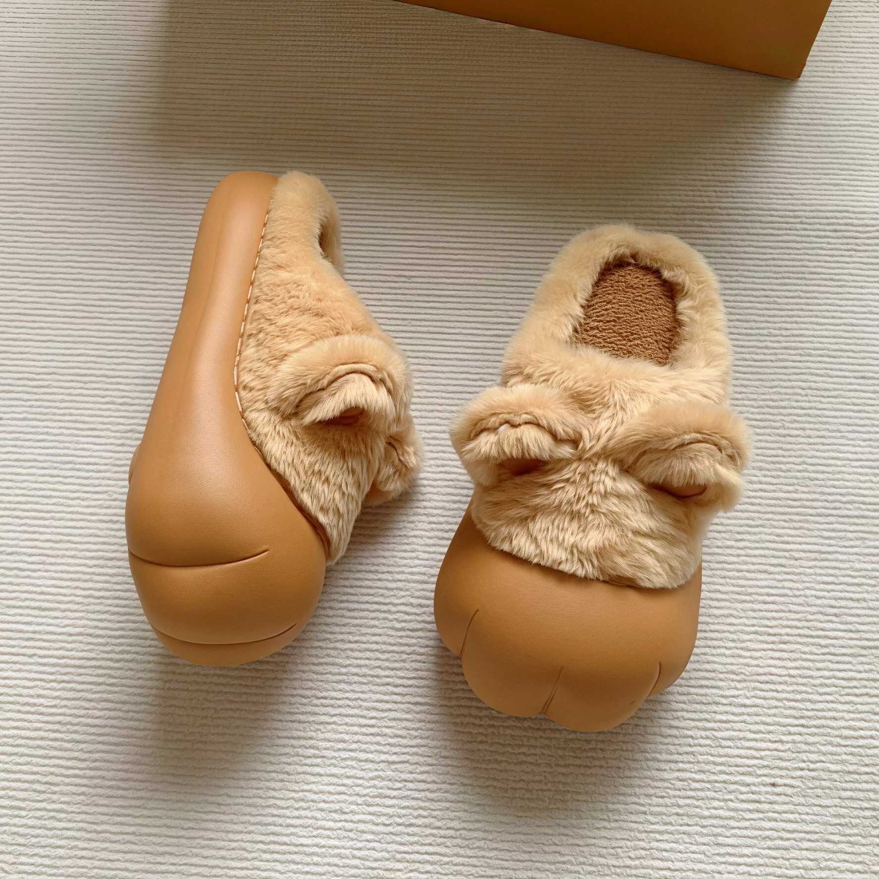 小熊熊爪毛绒拖鞋女款棉拖居家用加绒室内防滑不臭脚保暖外穿新款
