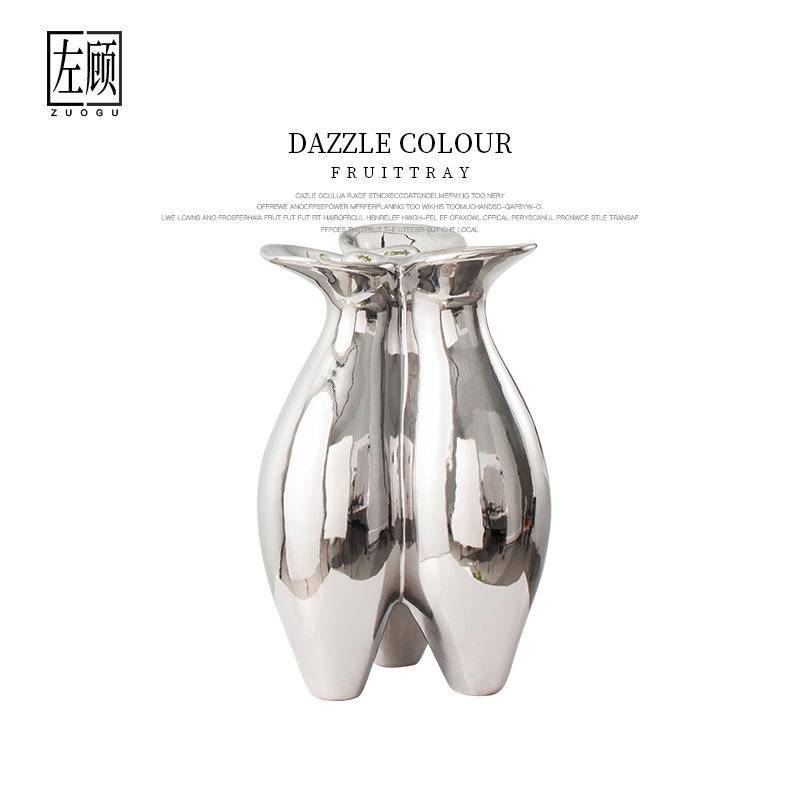 左顾简约陶瓷亮面电镀花器花瓶摆件欧式样板房售楼处玄关软装饰品