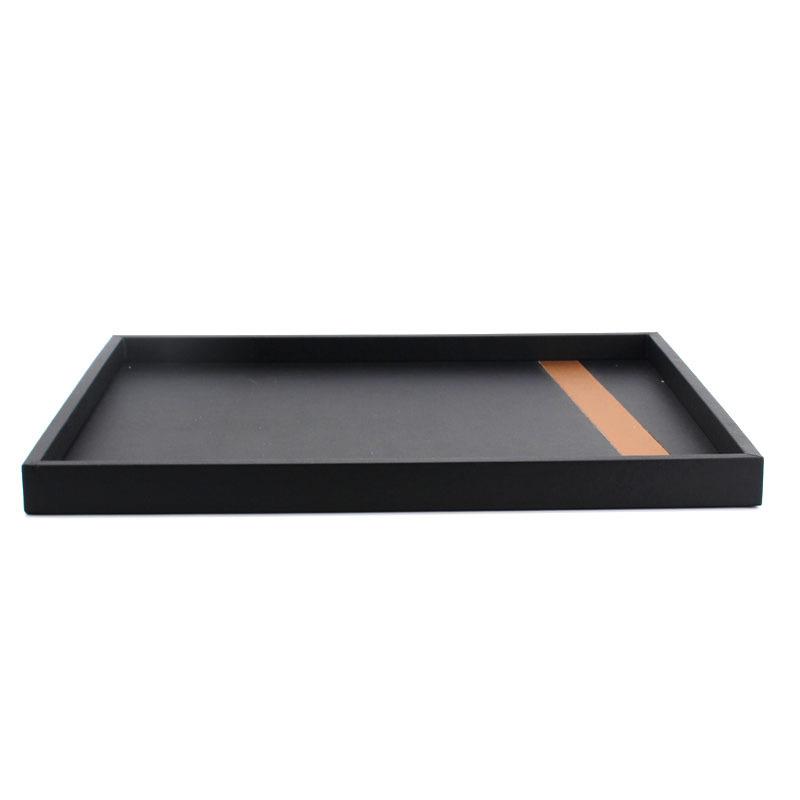 新中式家居软装饰品装饰托盘皮质简约盘桌面茶几客厅软装饰品黑色