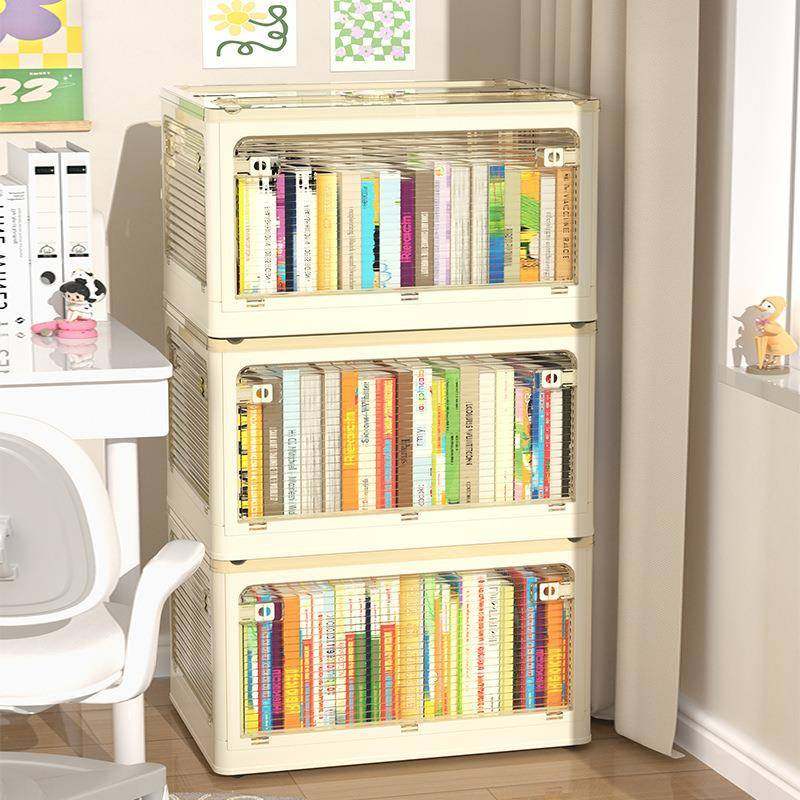 书本收纳箱透明书箱带轮学生教室装书神器可折叠整理箱书籍储物箱