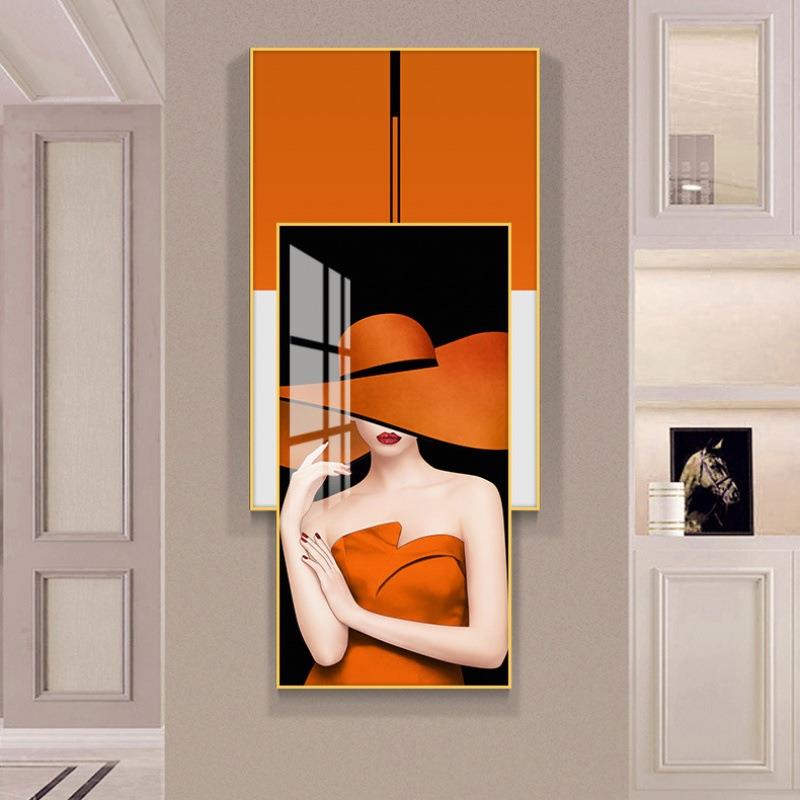 北欧入户玄关装饰画轻奢过道挂画现代简约大气客厅餐厅人物壁画