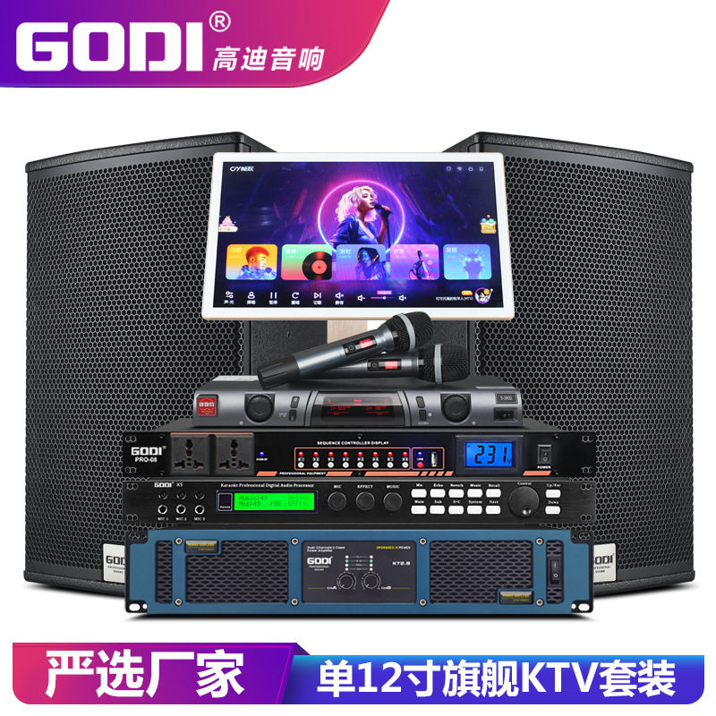 GODI 专业KTV音响套装单12寸家庭K歌舞台会议清吧音箱点歌机全套
