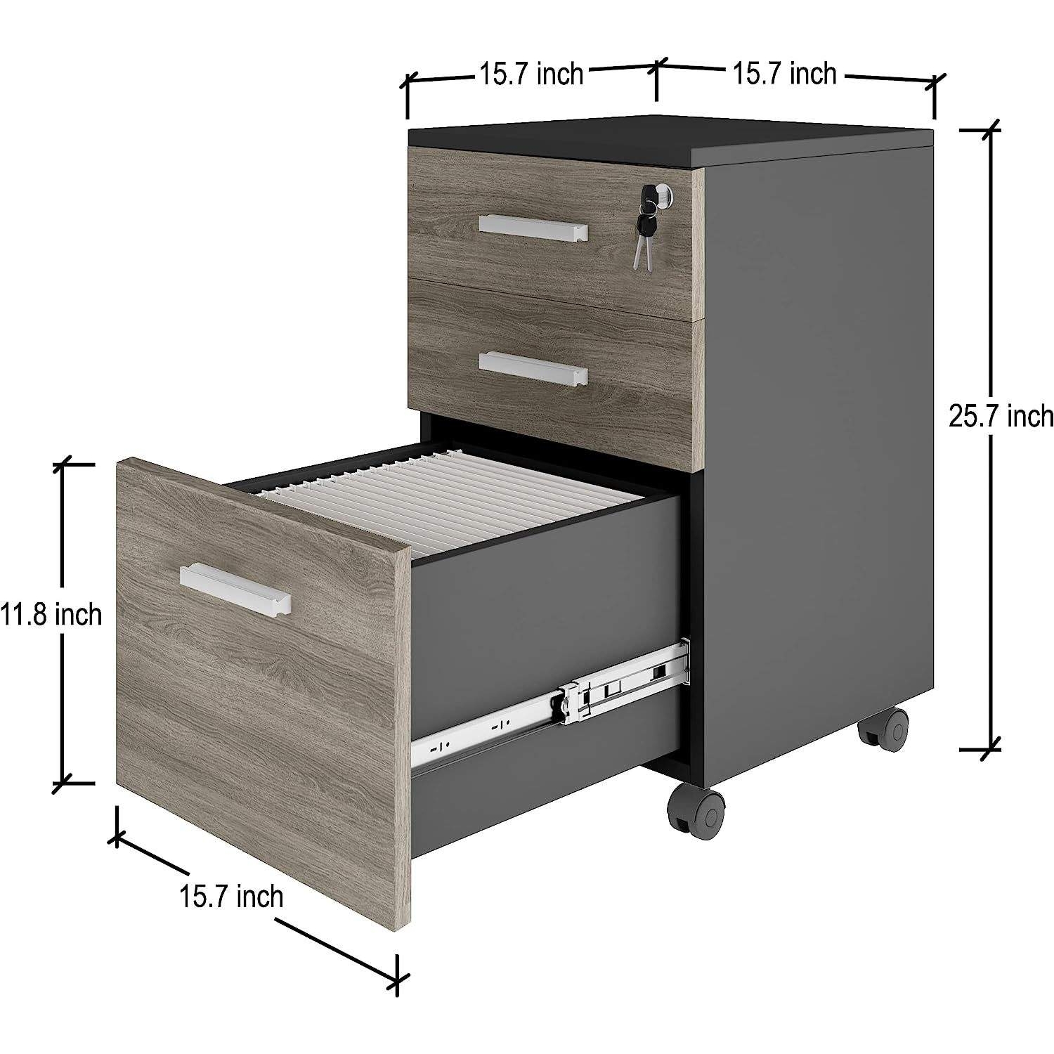 办公室文件柜3 抽屉木质打印机支架,可存放A4尺寸/法律文件文件夹