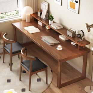 全实木双人书桌家用学生写字桌卧室台式电脑桌椅客厅并排长条桌子