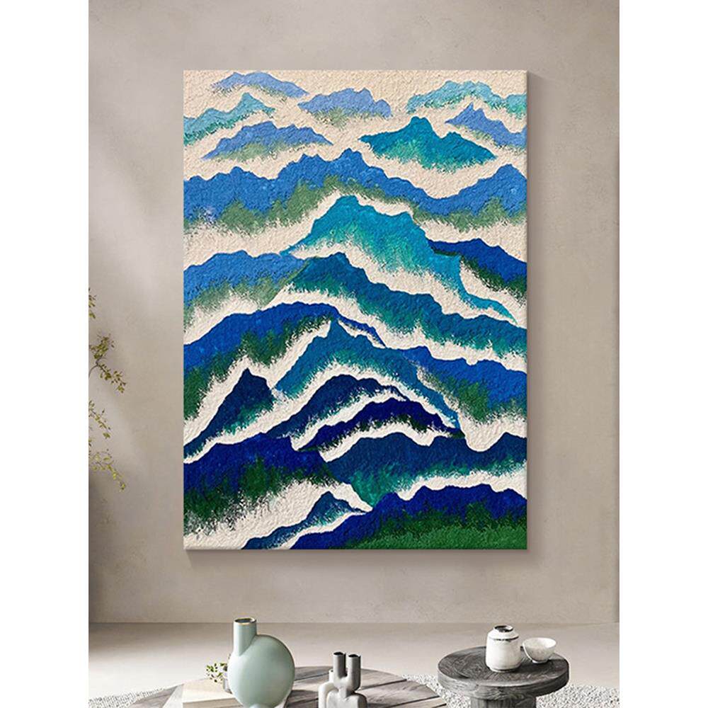 大芬村油画只此青绿客厅装饰画玄关抽象山峰风景砂岩肌理手绘挂画
