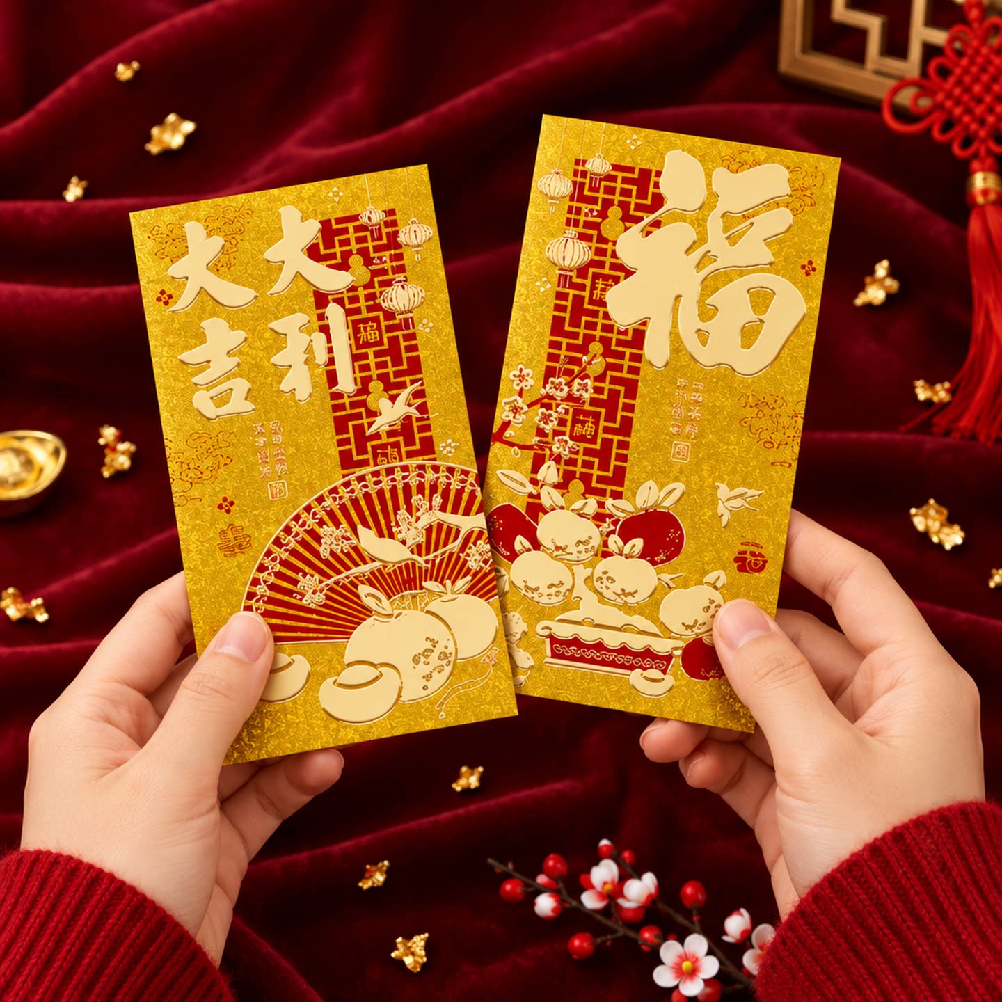 烫金大吉大利福字新年利是封