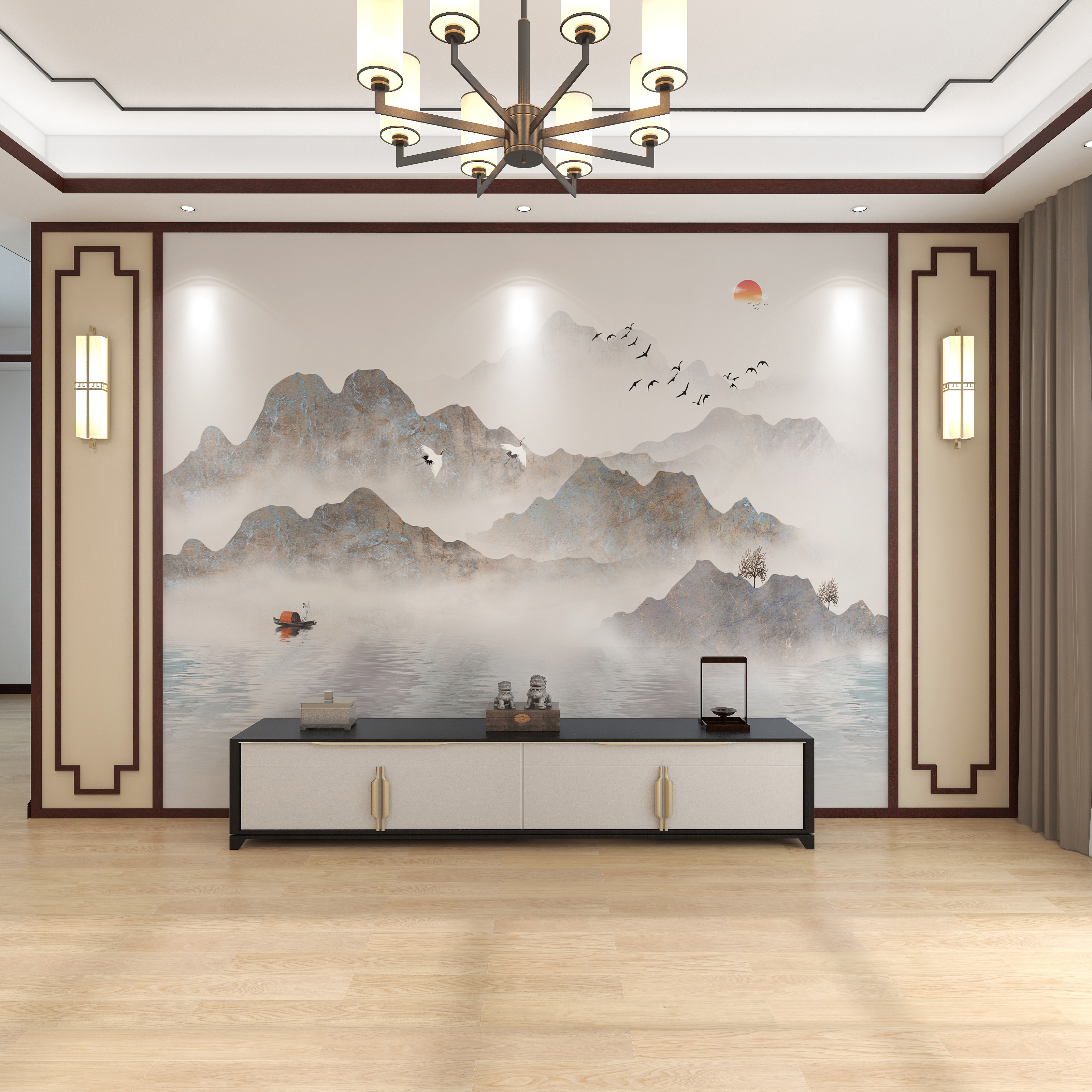 墙纸定制中式3d立体水墨山水电视C背景墙壁纸客厅壁布卧室墙布壁