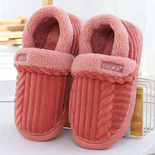 精选路路佳棉拖鞋女秋冬包跟家居室内厚底家用防滑男保暖毛毛月子