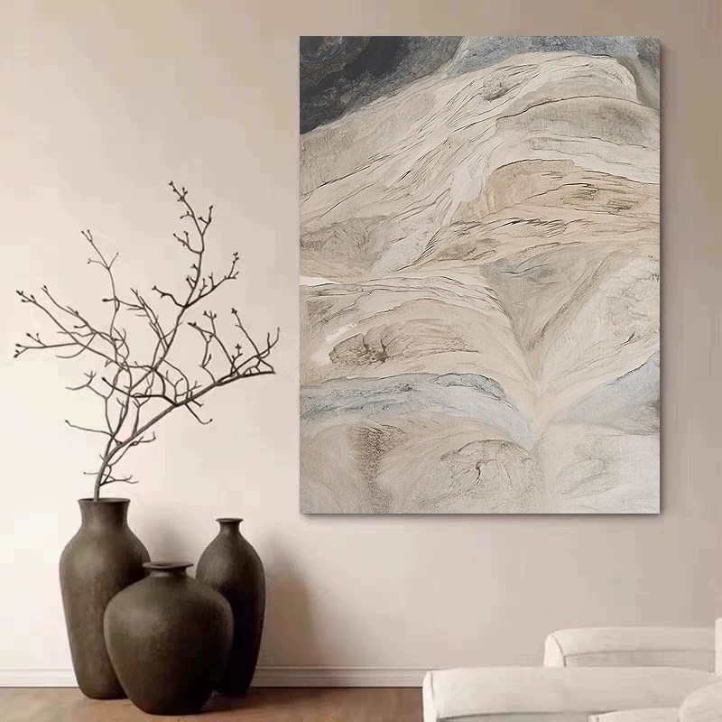 手绘油画大芬村中世纪瓦比萨比风格挂画客厅入口装饰画简约抽象高