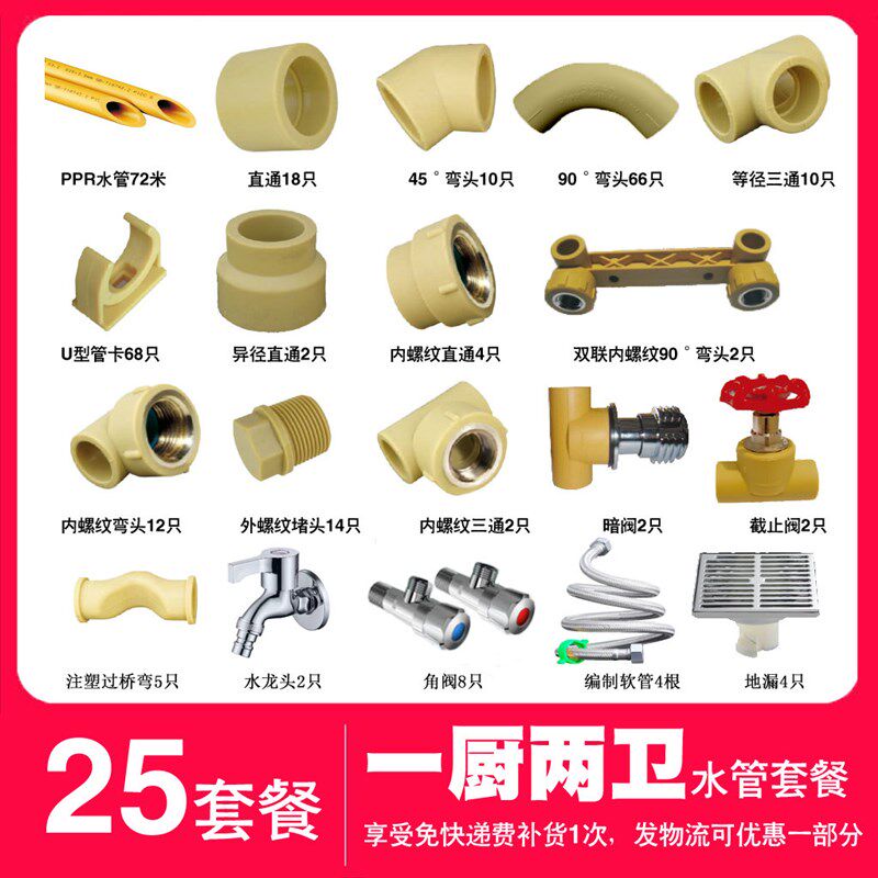 中财管道PPR给水饮水管家庭装修水路一厨一卫一厨两卫套餐