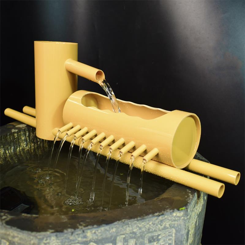 PVC流水摆件鱼缸石槽彷竹水循环装饰造景 三合一圆缸过滤器流水器