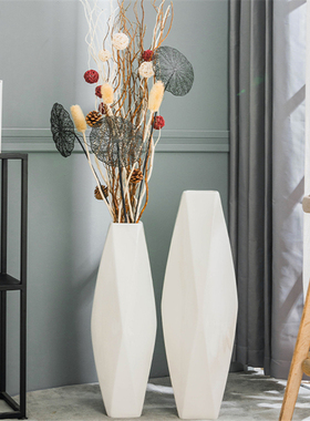 速发白色落地大花瓶摆件陶瓷意居装花创家客厅电视柜干花插花饰瓶