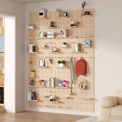 速发洞洞墙板上置物装入户玄关架饰板墙壁实木板搁板收纳架墙面展