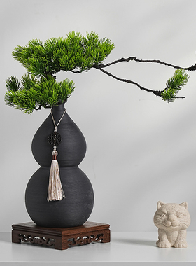 速发茶中式创意葫芦花瓶客厅玄关插花书房室新摆设国风禅意迎客松