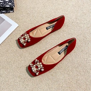 速发婚2婚鞋冬季色02新款新娘鞋平底孕妇可穿红纱秀禾鞋两穿不累