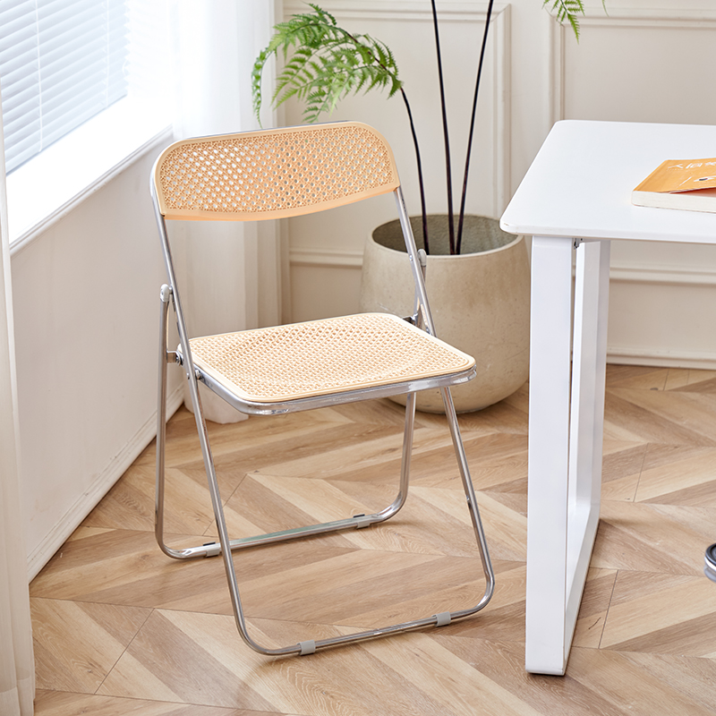 速发照料折藤编仿叠椅家用靠背椅风休闲拍塑椅子复古餐厅凳子