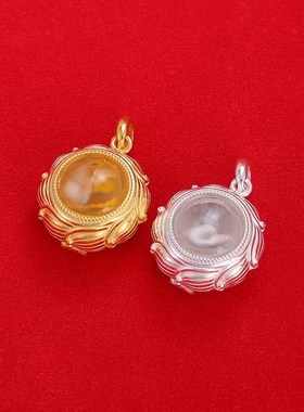 速发S莲花圆嘎乌盒吊坠透明项坠藏式民族镀金噶乌盒子情侣挂饰