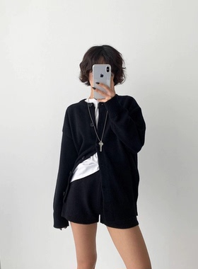 时尚慵懒松弛感2025秋冬新款宽松圆领针织开衫韩版休闲百搭简约款