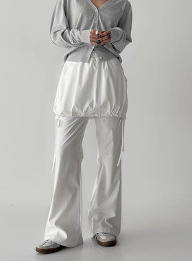 韩系慵懒风假两件裤裙女春夏抽绳束腰阔腿裤宽松显瘦叠穿休闲长裤