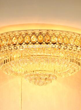 S金客厅水晶灯现代简约led吸顶灯圆形黄色餐厅水晶灯卧室灯饰