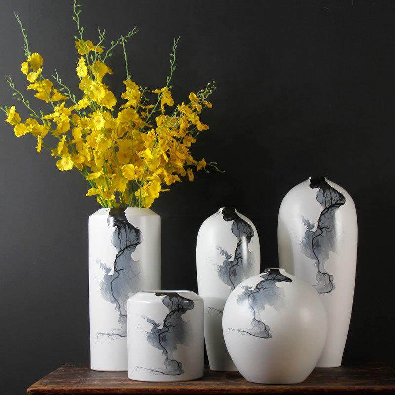 水墨陶瓷新中式花瓶简约个性家居软装装饰品摆件青花瓷复古风白瓷,橡塑材料及制品,工业陶瓷,淘宝优惠券,粉丝福利购,淘宝优惠卷