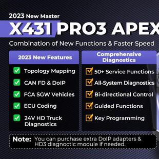 X431PRO3APEX汽车故障检测仪10寸平板OBD解码 征 海外元