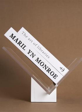 北欧轻奢工艺品摆件大理石底座金属亚克力书架家居软装饰品